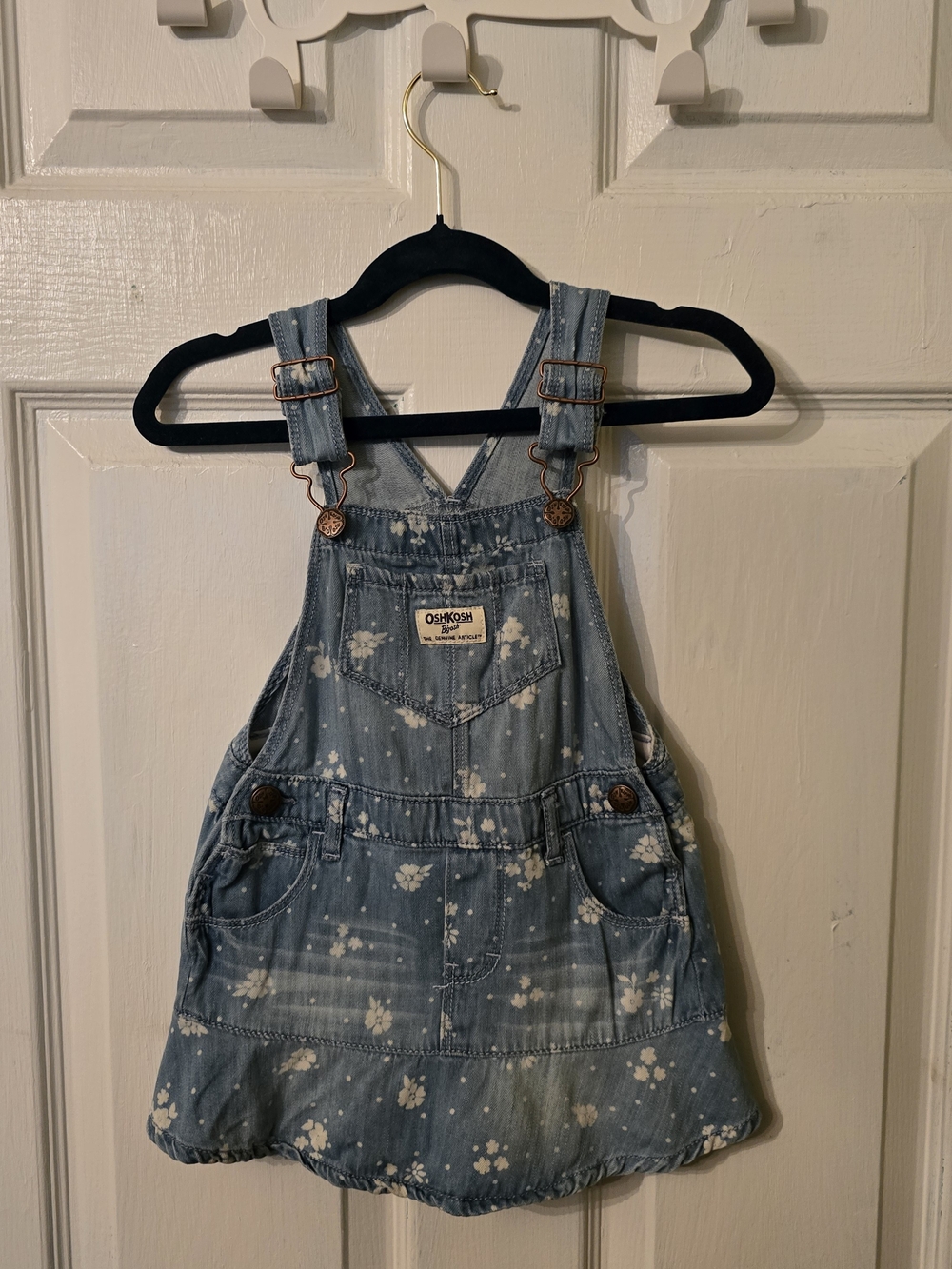 OshKosh B'gosh Light Blue Floral Denim Overalls Dress